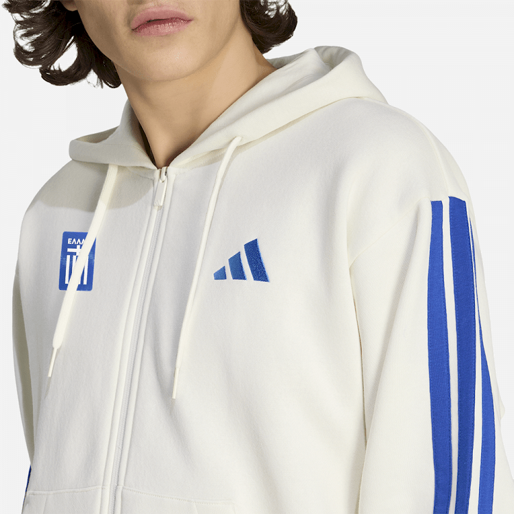 Ανδρική Ζακέτα με Κουκούλα Essentials 3-Stripes ΕΛΛΑΣ 2026 Λευκή